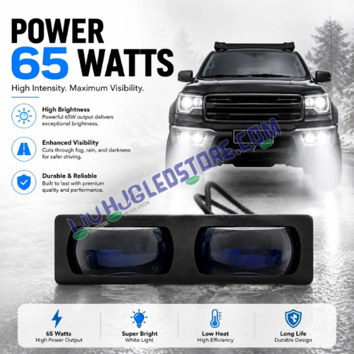 LIU HJG S102 65W Dual Lens LED Fog Light Pair – White/Yellow Beam, Red Devil Eye Halo & Turbo Fan