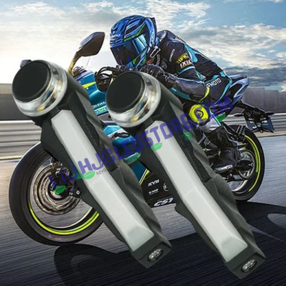 HJG Motorcycle Knuckle Guards with LED Handle Lights – White/Blue/Red DRL Modes & Sequential Yellow Indicators, Universal Hand Protection for All Bikes