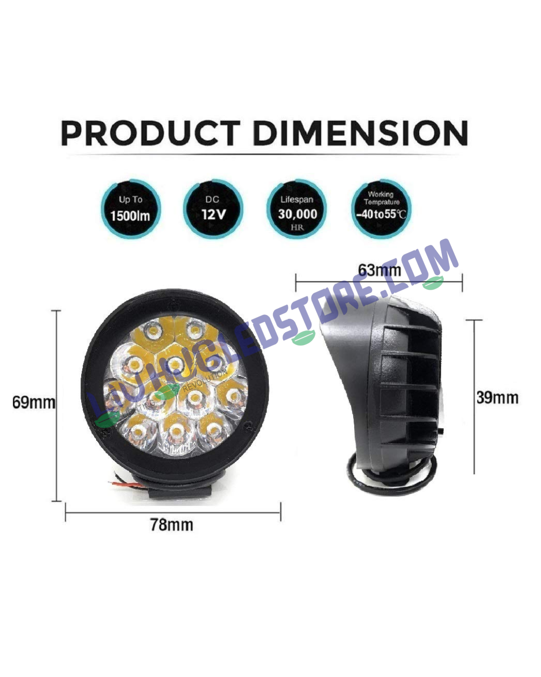 HJG 12 LED Cap Fog Lights for Bikes & Cars – 27W High-Intensity White Beam with Switch (Set of 2)