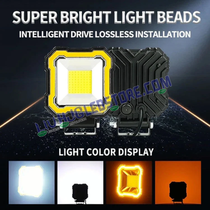 HJG 60W Single LED Square Fog Lights | Red DRL Flash Mode | White LED for Bikes, Cars (Set of 2)