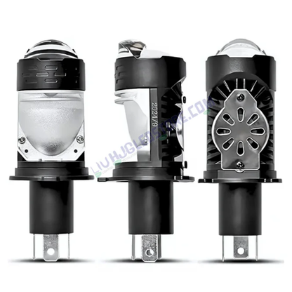 HJG Y6 H4 LED Projector Headlight Bulb for Motorcycles – 50W Mini Projector Lens with Cooling Fan, 7000LM Hi/Lo Beam Conversion Kit, 12V/24V Universal Bike Headlight, White (Set of 1)