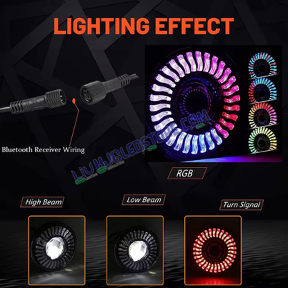 HJG 7-Inch RGB LED Chakra Headlight Assembly 75–120W with CREE/Osram Chips | Multicolor Fit for Royal Enfield, Jeep, Thar & Gypsy