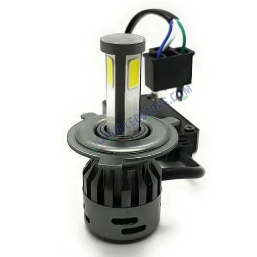 HJG M3 Mini Multi-Color H4 LED Headlight Bulb 50W for Motorcycles & Cars – 3-Side Chip with High/Low Beam (AC/DC, White & Multi-Color)