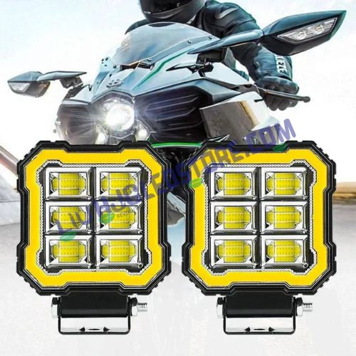 HJG M Series 3-Lens RGB DRL Projector Fog Lights 50W Set of 2, White Yellow Warm White for Bikes and Cars