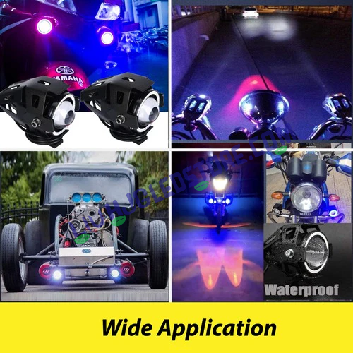 HJG U7 Projector Lens Fog Lights with Blue DRL Ring – Universal Fit for Cars & Bikes (Set of 2 with Switch)