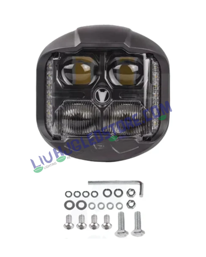 HJG GodsEye 4 LED 120W 7-Inch Off-Road Headlight with Red DRL – Multi-Mode LED Fog & Spot Light for Bikes, Jeeps & Cars (Single Unit)