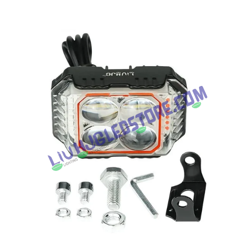 HJG 4x4 Quad Lens Projector Fog Light | 40W Single Unit | White and Yellow Beam | Red DRL and Red-Blue Flash | for Bikes and Cars