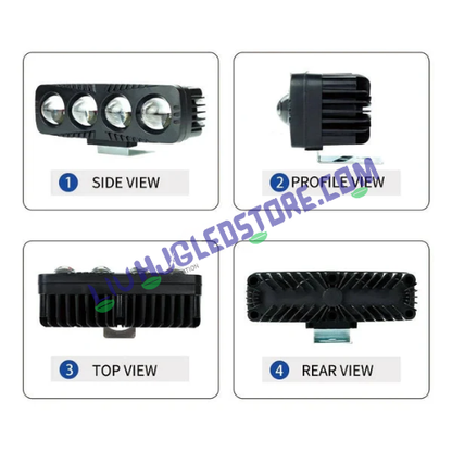 HJG 4 Lens LED Projector Fog Lights 80W with Red Devil DRL – Dual Color White/Yellow Beam for Cars & Bikes (Set of 2)