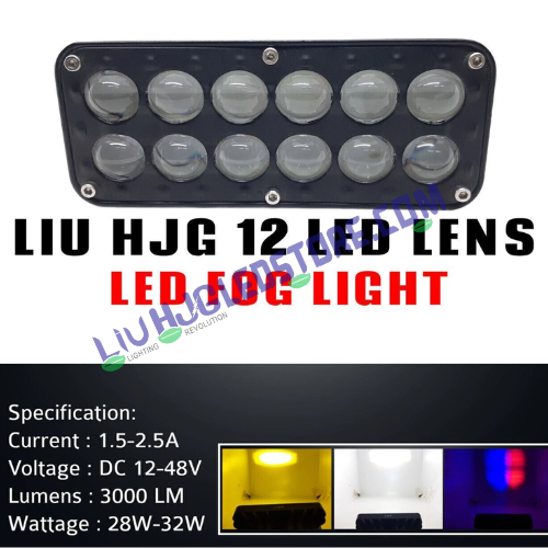 HJG 12 LED Multi-Mode Fog Light with Red & Blue Flash DRL – Dual Color (White, Yellow) with 5 Lighting Modes