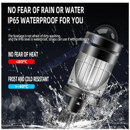 HJG H4 Dual Y6 LED Projector Headlight Bulb with Condenser RTD Lens | Hi/Lo Beam | 12V–80V | 100W | 5000LM | 3-Pin H4 Projector with Cooling Fan (Pack of 2)