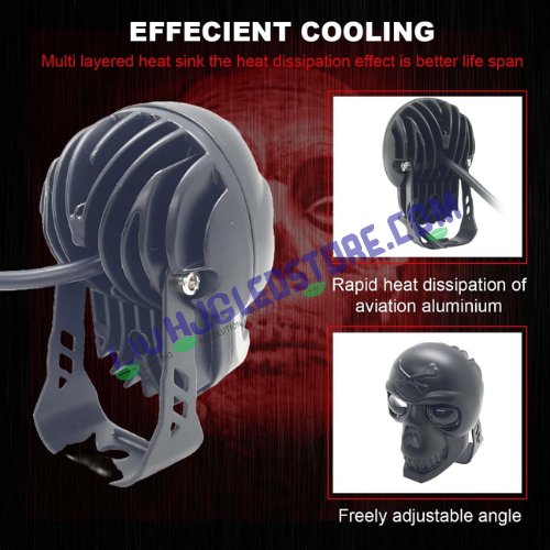 HJG Skull Red Eye 60W Fog Light (Single Unit) – Multi-Color LED (White/Yellow/Warm White) for Bikes & Cars