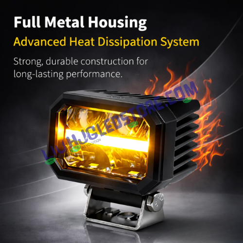 HJG W-07 Minus Cube LED Fog Lights 50W with White/Yellow Dual Beam & Amber DRL Ring, Universal Fit for Cars & Bikes (Pack of 2)