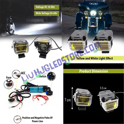HJG Transformer 1 LED Projector Fog Lights 100W (Pair) with Yellow Filter Cap – Dual Color White/Yellow, Wide Beam for Cars & Bikes