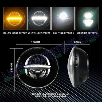 HJG 7-Inch LED Headlight Assembly with Dual Color Halo (White/Yellow) – Round Minus Design for Royal Enfield, Jeep & Harley Davidson (Universal Fit)