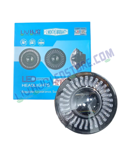 HJG 7-Inch Chakra LED Headlight Assembly | 75–120W, Multi-Color DRL, High/Low Beam, CREE/Osram Chip, H4 Plug & Play, Royal Enfield, Thar, Jeep & Gypsy (Universal Fit)