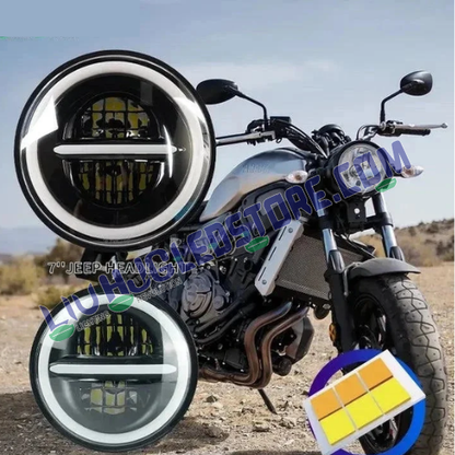 HJG 7-Inch Round LED Headlight with Dual Color Halo (White/Yellow) – Universal Motorcycle & Car Headlamp for Royal Enfield, Jeep & Harley Davidson (Minus Design)