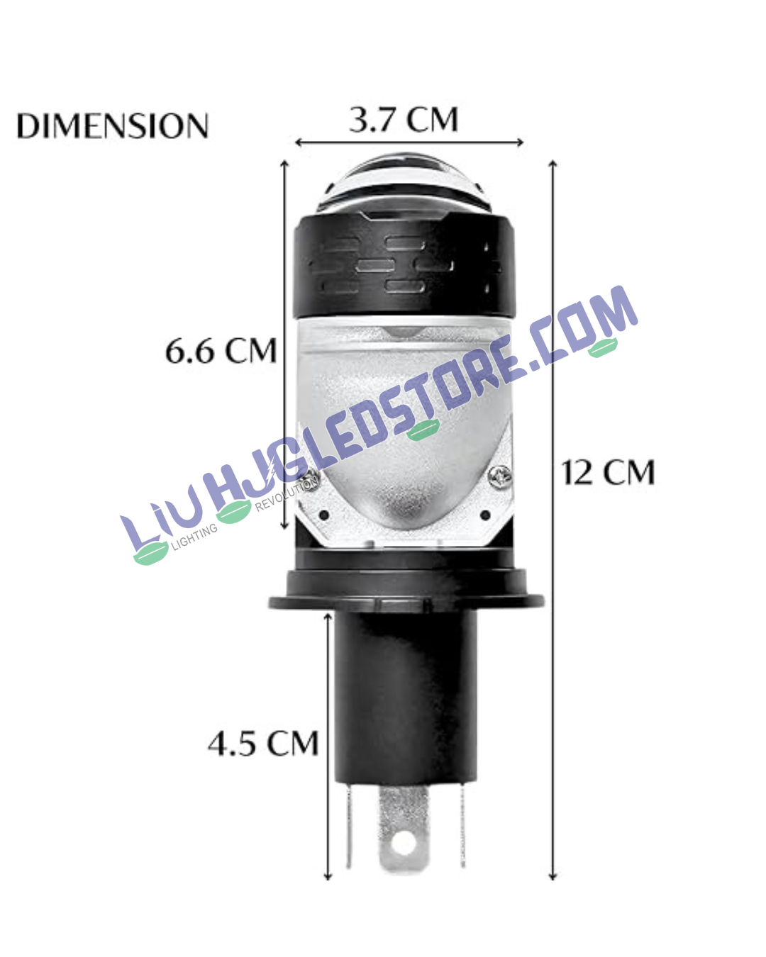 HJG H4 Dual Projector LED Headlight Kit (Set of 2) – 100W Mini Projector Lens Bulbs with Cooling Fan, 12000LM Hi/Lo Beam, Red DRL & White Light for Cars, Bikes & SUVs (12V/24V)