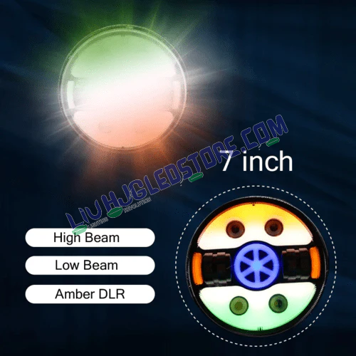HJG 7-Inch 90W Tri-Color LED Headlight | Tiranga Style | White, Amber DRL and Green | Royal Enfield, Thar and Harley Davidson
