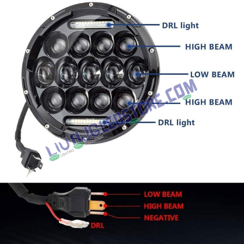 HJG 7-Inch 75W LED Headlight Model 231042-2 | Dual Colour White and Yellow Halo DRL | Turn Signal | H4 | 12V-80V | Royal Enfield and Thar