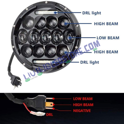 HJG 7-Inch 75W LED Headlight Model 231042-2 | Dual Colour White and Yellow Halo DRL | Turn Signal | H4 | 12V-80V | Royal Enfield and Thar