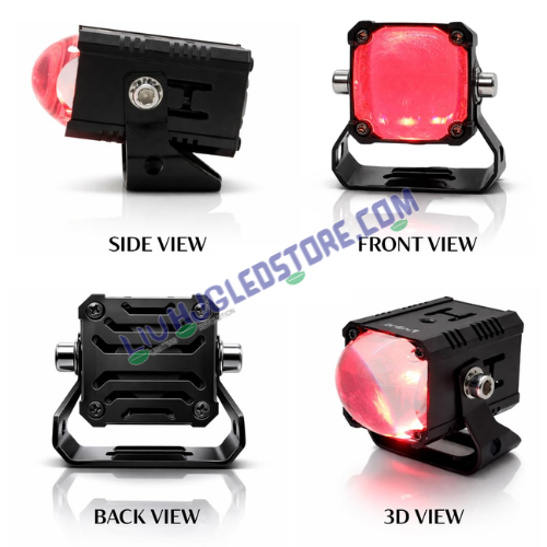 HJG HS114 60W Bezel Less Projector Fog Lights | Single Lens White Yellow Hi Lo Beam with Red DRL for Bikes, Cars (Set of 2)