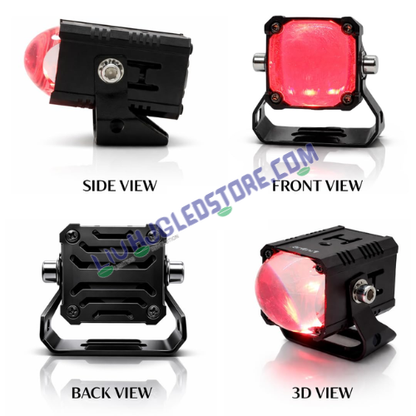 HJG HS114 60W Bezel Less Projector Fog Lights | Single Lens White Yellow Hi Lo Beam with Red DRL for Bikes, Cars (Set of 2)