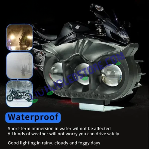 HJG Owl Style Dual-Color Mini LED Fog Light & Headlight for Motorcycles – High-Performance Auxiliary Spot Light