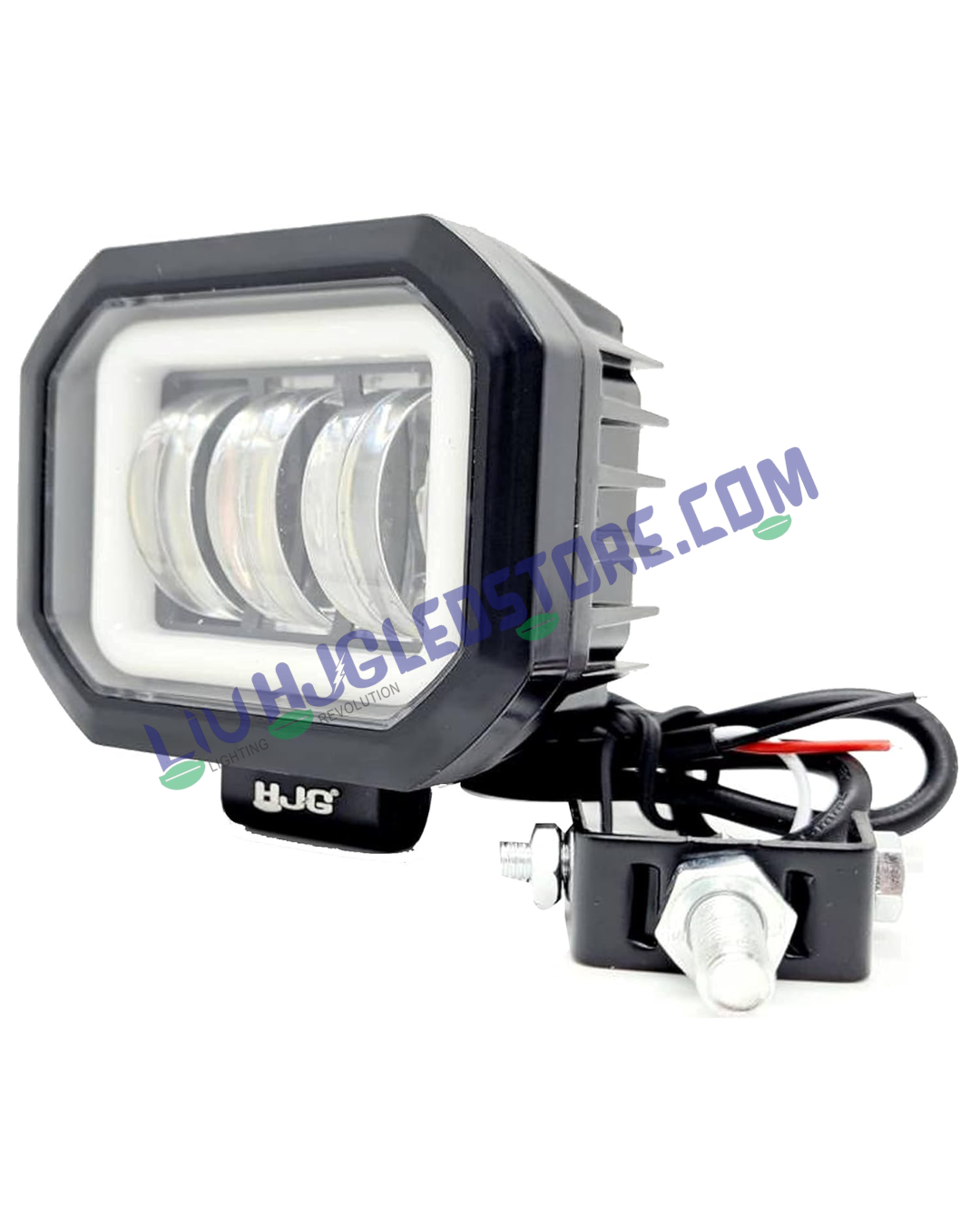 HJG Harley Square 3 LED Fog Light 60W with Blue DRL – Waterproof Auxiliary Light for Bikes & Cars