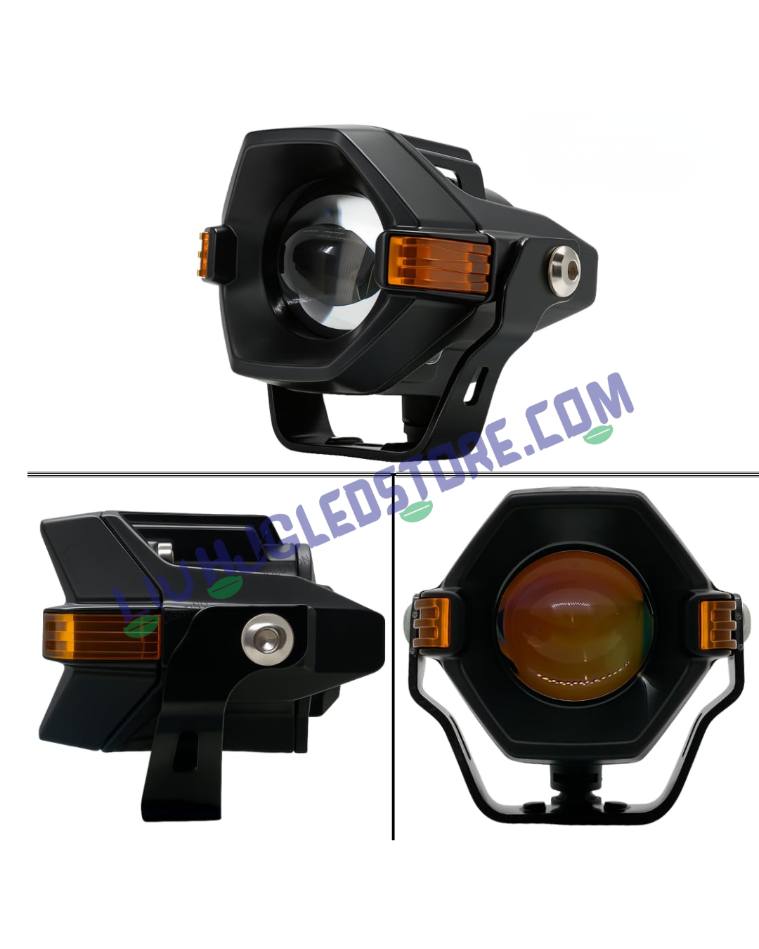HJG Spaceship Series 80W Projector Fog Lights with Red Devil & Amber DRL – Dual Color LED (White/Yellow/Red) for Cars & Bikes (Set of 2)