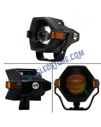 HJG Spaceship Series 80W Projector Fog Lights with Red Devil & Amber DRL – Dual Color LED (White/Yellow/Red) for Cars & Bikes (Set of 2)
