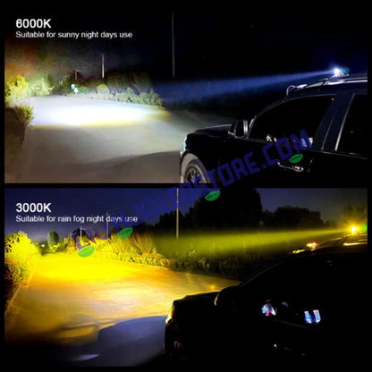 HJG J37 Single Projector LED Fog Lights 60W with Red DRL – Dual Color White/Yellow Beam for Cars & Bikes (Set of 2)