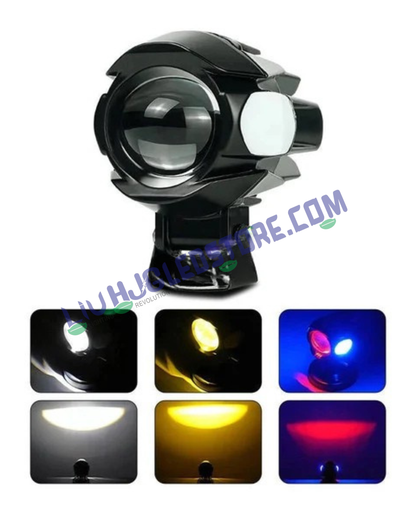 HJG Alien Projector LED Fog Light with Red Devil & Blue Side DRL – Single Lens 16W Auxiliary Light (White/Yellow Modes) for Bikes & Cars, Pack of 1