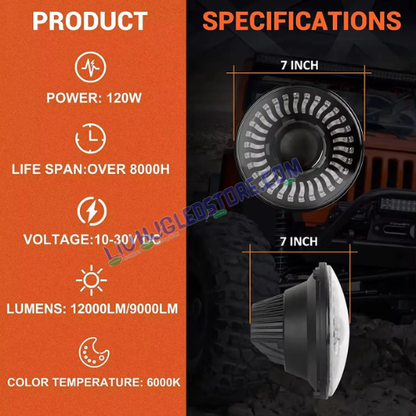 HJG 7-Inch RGB LED Chakra Headlight Assembly 75–120W with CREE/Osram Chips | Multicolor Fit for Royal Enfield, Jeep, Thar & Gypsy