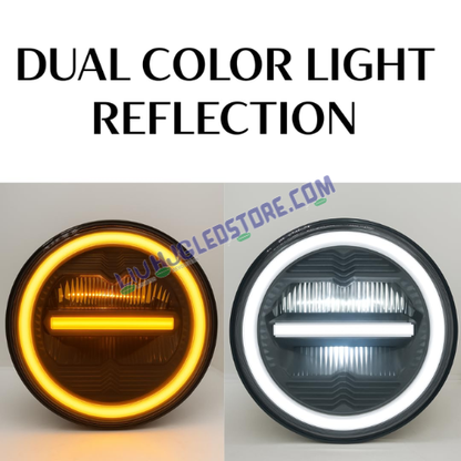 HJG 7-Inch Minus LED Headlight (New Model) 75W Low Beam / 110W High Beam White Light | Universal Fit for Royal Enfield, Jeep & Harley Davidson