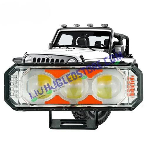HJG 3 LED Fog Light Bar with White/Yellow Beam and Red-Blue Strobe Flash | Single Unit for Motorcycle & Car