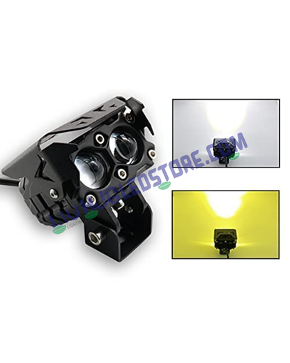 HJG Original Future Eyes Dual Lens Fog Light with Smart LED (12–80W) – Dual Tone Yellow & White, Universal Fit for Cars and Bikes