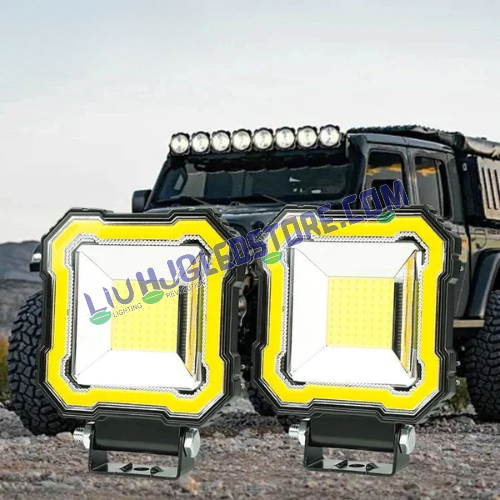 HJG 60W Single LED Square Fog Lights | Red DRL Flash Mode | White LED for Bikes, Cars (Set of 2)
