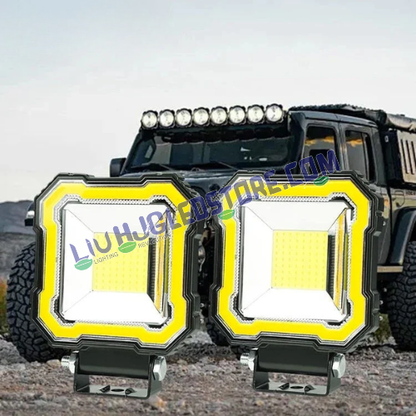 HJG 60W Single LED Square Fog Lights | Red DRL Flash Mode | White LED for Bikes, Cars (Set of 2)