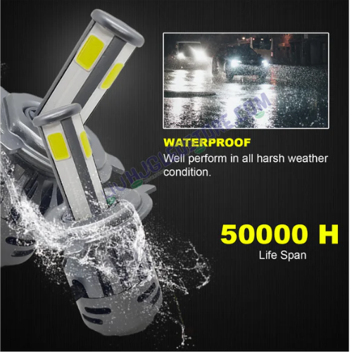 HJG M6 Mini Original H4 80W LED Headlight Bulb for Motorcycles & Cars – Dual Beam (High/Low) White Light with 6-Side Chip, AC/DC Compatible