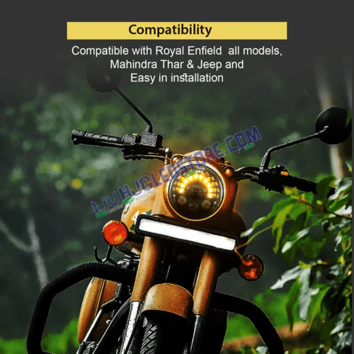 HJG 7-Inch Round LED Headlight with Hi/Low Beam & Integrated Turn Signals for Royal Enfield Bullet and Mahindra Thar