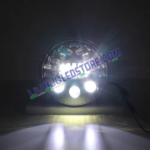 HJG 7-Inch 90W Round LED Headlight 231047 | White and Amber Dual Halo DRL | H4 3-Pin | Royal Enfield, Thar, Jeep and Harley Davidson