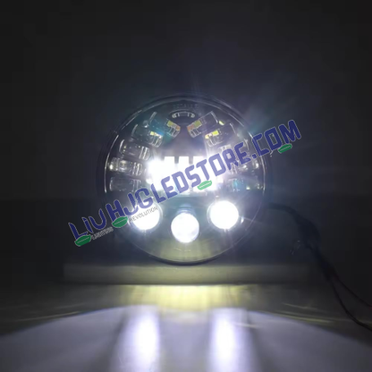 HJG 7-Inch 90W Round LED Headlight 231047 | White and Amber Dual Halo DRL | H4 3-Pin | Royal Enfield, Thar, Jeep and Harley Davidson