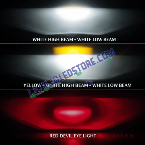 LIU HJG 200W 3-Lens Ultra Bright LED Fog Light Pair – White, Yellow & Red Devil Eye, 12V–80V
