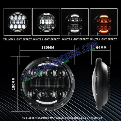 HJG 7-Inch RGB LED Headlight with App & Remote Control, Chasing Halo Ring & Fog Light Kit (12V) – Model 231036
