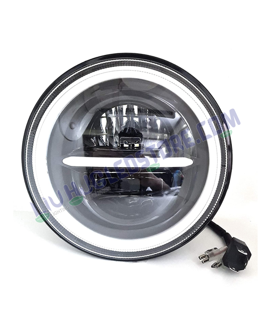 HJG 7-Inch Minus Style LED Headlight | High/Low Beam, DRL & Turn Indicator, 4000LM, Universal Fit for Royal Enfield, Jeep & Harley Davidson