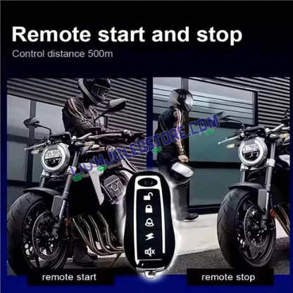 HJG Push Button Motorcycle Alarm System | Keyless Start/Stop, 125dB Siren, Flashing Light & Engine Immobiliser | 2 Wireless Remote Keys | Universal Bike & Scooter Anti-Theft Kit