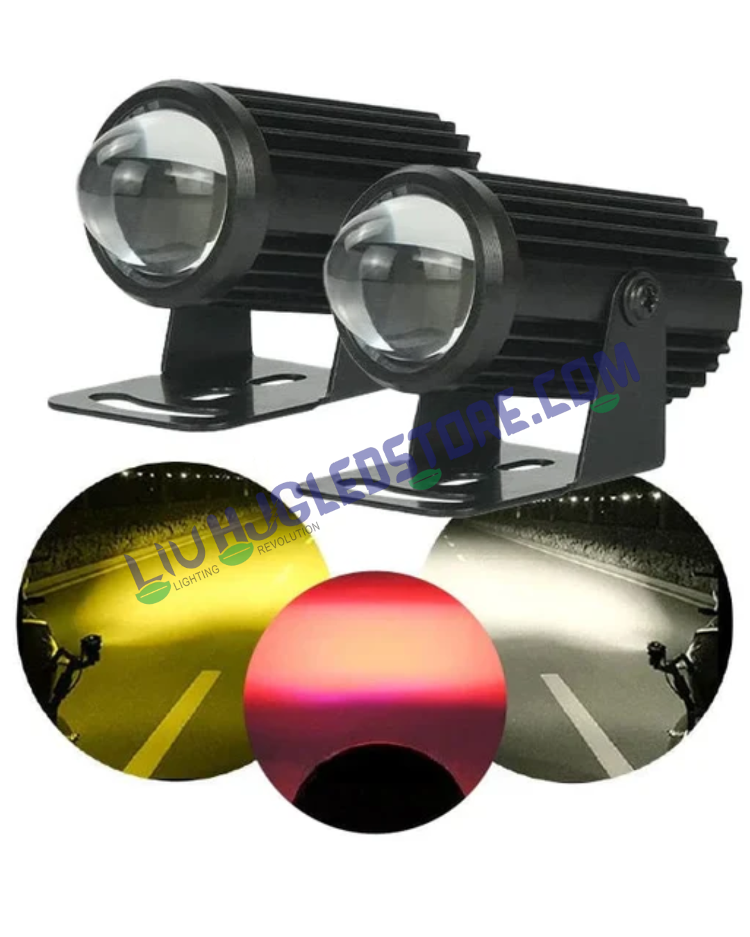 HJG Mini Drive Devil Metal Spot Fog Light with Red DRL & Dual Color White/Yellow Beam for Cars, Bikes & Off-Road Vehicles (20W, Pack of 2)