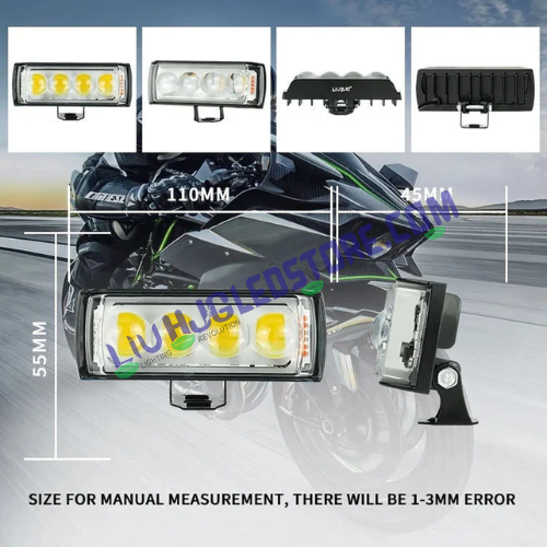 HJG 4 LED Light Bar Fog Light with Red & Blue Strobe Flash – High Power Auxiliary Light for Bikes & Cars (White/Yellow, Single Unit)