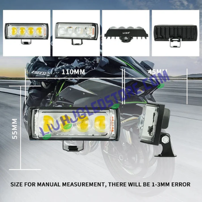 HJG 4 LED Light Bar Fog Light with Red & Blue Strobe Flash – High Power Auxiliary Light for Bikes & Cars (White/Yellow, Single Unit)