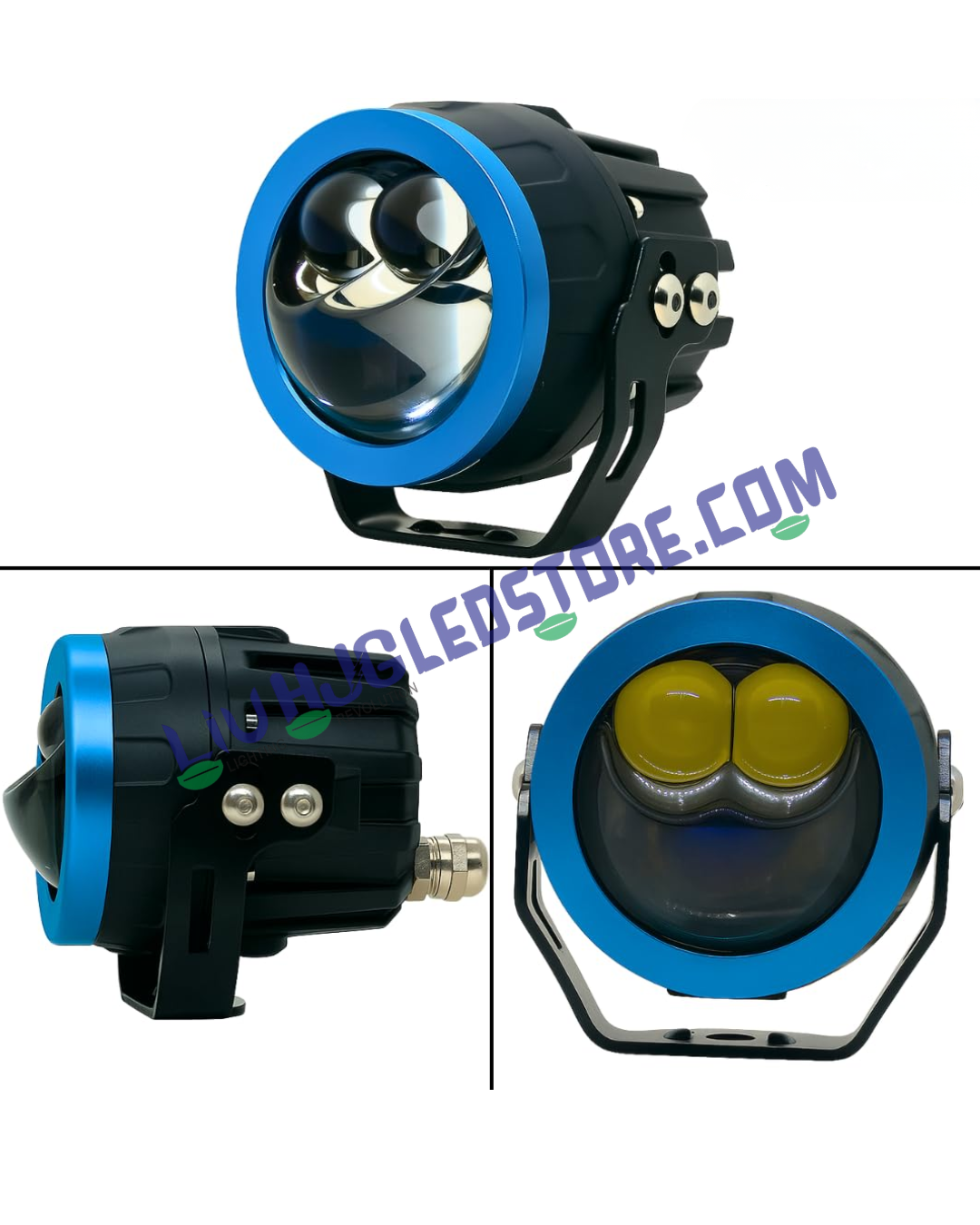 HJG Terminator 2 Bi-LED Projector Fog Lights 100W with Laser Spot & Wide Beam, Red DRL and White/Yellow/Warm White Modes (3000K–6500K) Universal for Cars & Bikes
